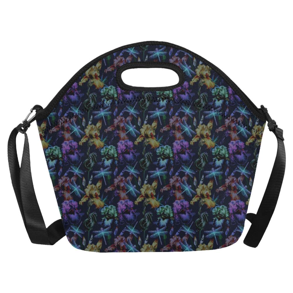Dragonfly With Floral Print Pattern Neoprene Lunch Bag (Model 1669)(Large)-JTAMIGO.COM