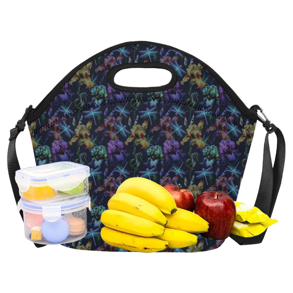 Dragonfly With Floral Print Pattern Neoprene Lunch Bag (Model 1669)(Large)-JTAMIGO.COM