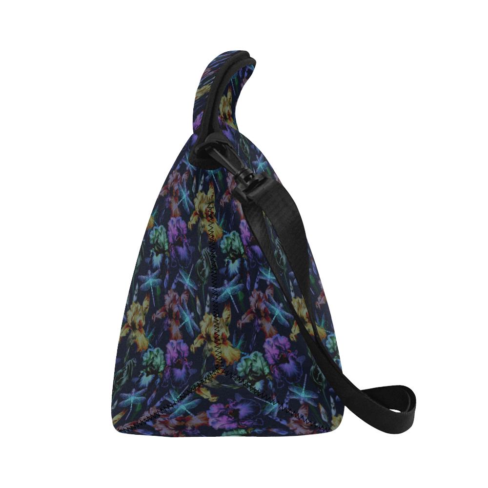 Dragonfly With Floral Print Pattern Neoprene Lunch Bag (Model 1669)(Large)-JTAMIGO.COM