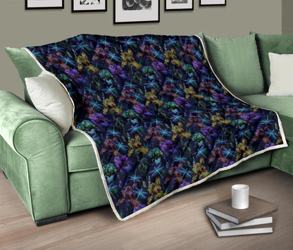 Dragonfly With Floral Print Pattern Premium Quilt-JTAMIGO.COM