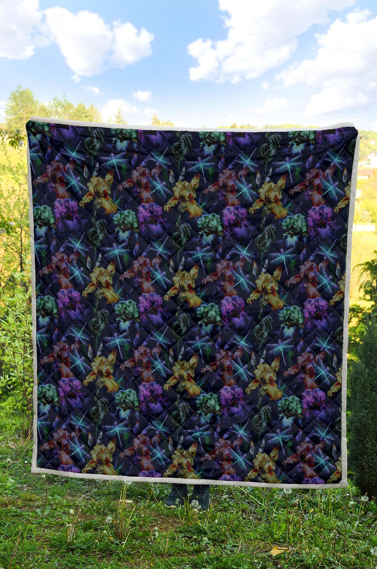 Dragonfly With Floral Print Pattern Premium Quilt-JTAMIGO.COM