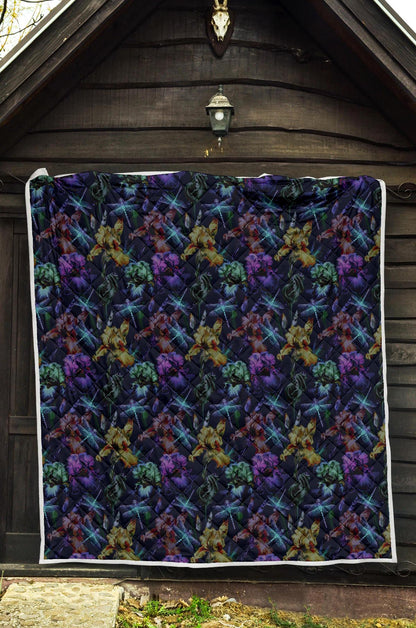 Dragonfly With Floral Print Pattern Premium Quilt-JTAMIGO.COM