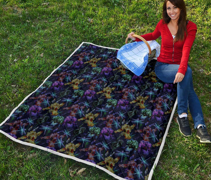 Dragonfly With Floral Print Pattern Premium Quilt-JTAMIGO.COM