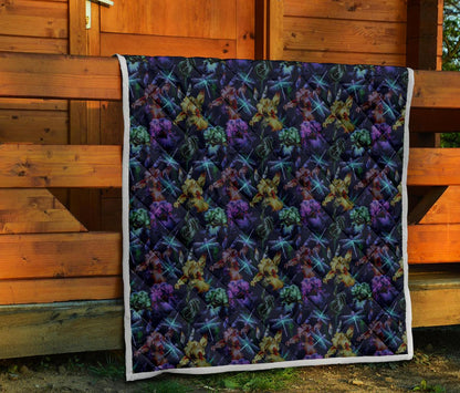 Dragonfly With Floral Print Pattern Premium Quilt-JTAMIGO.COM