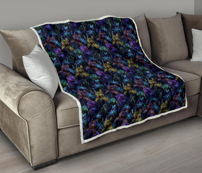 Dragonfly With Floral Print Pattern Premium Quilt-JTAMIGO.COM