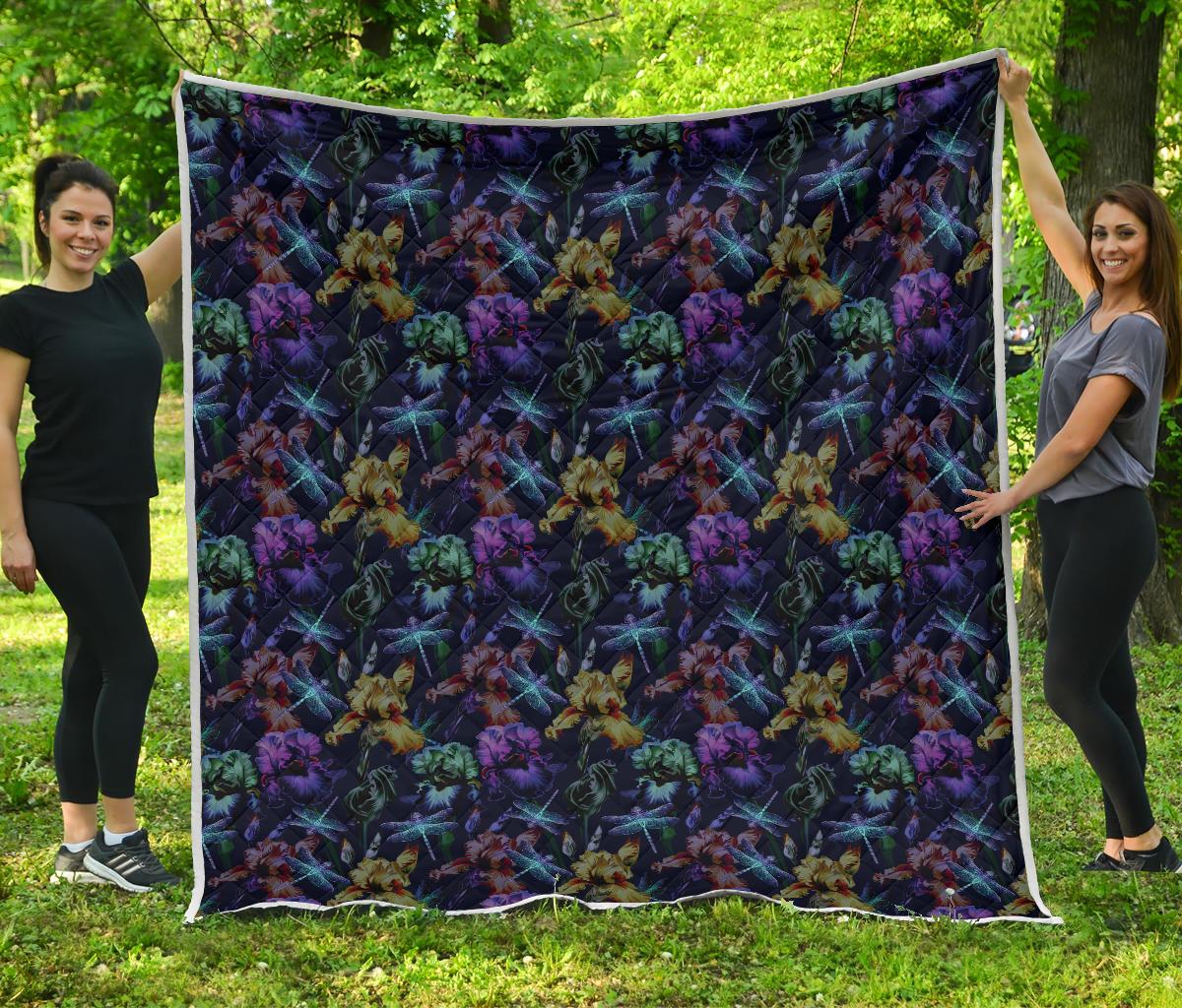 Dragonfly With Floral Print Pattern Premium Quilt-JTAMIGO.COM