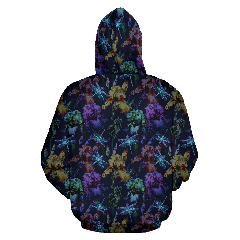 Dragonfly With Floral Print Pattern Pullover Hoodie