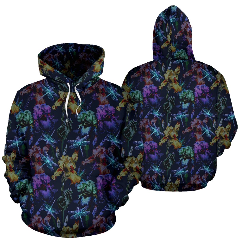 Dragonfly With Floral Print Pattern Pullover Hoodie