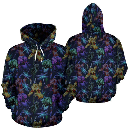 Dragonfly With Floral Print Pattern Pullover Hoodie
