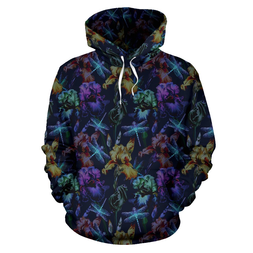 Dragonfly With Floral Print Pattern Pullover Hoodie