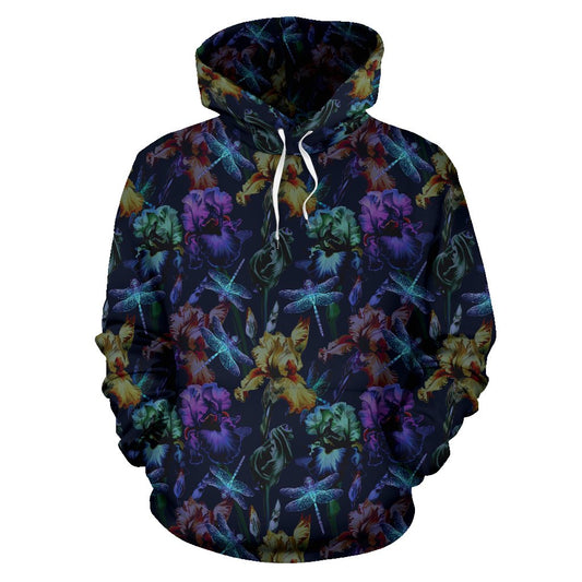 Dragonfly With Floral Print Pattern Pullover Hoodie