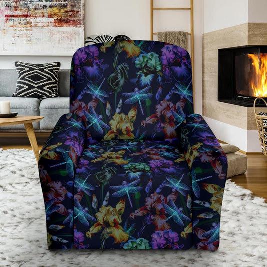 Dragonfly With Floral Print Pattern Single Sofa Slipcover -JTAMIGO.COM