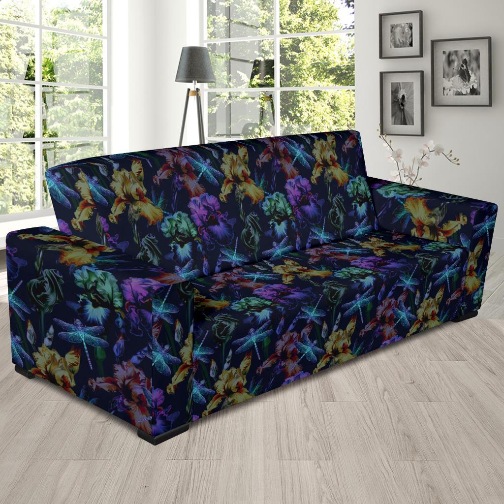 Dragonfly With Floral Print Pattern Sofa Slipcover-JTAMIGO.COM