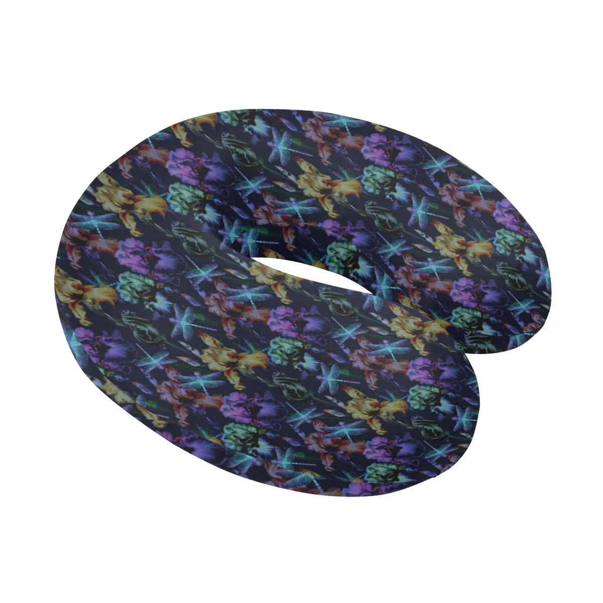 Dragonfly With Floral Print Pattern U-Shaped Travel Neck Pillow-JTAMIGO.COM