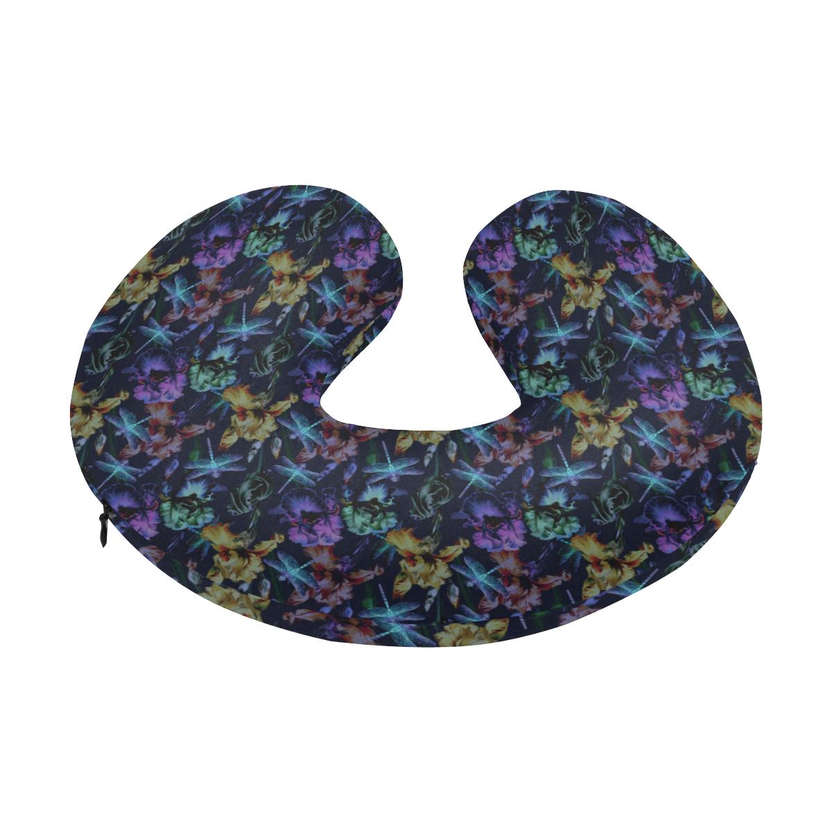 Dragonfly With Floral Print Pattern U-Shaped Travel Neck Pillow-JTAMIGO.COM