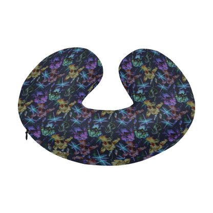 Dragonfly With Floral Print Pattern U-Shaped Travel Neck Pillow-JTAMIGO.COM