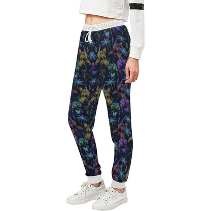 Dragonfly With Floral Print Pattern Unisex Casual Sweatpants (Model L11)-JTAMIGO.COM