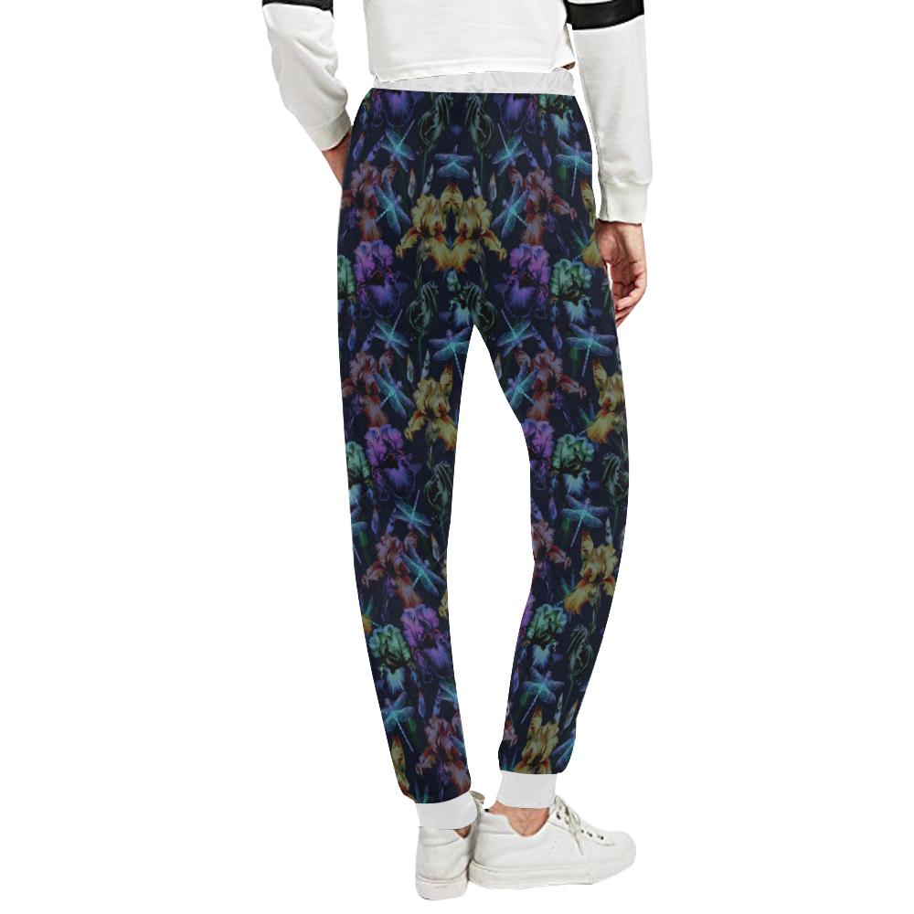 Dragonfly With Floral Print Pattern Unisex Casual Sweatpants (Model L11)-JTAMIGO.COM