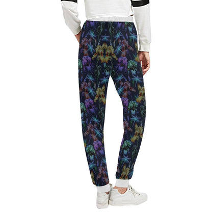 Dragonfly With Floral Print Pattern Unisex Casual Sweatpants (Model L11)-JTAMIGO.COM