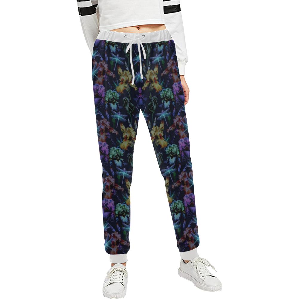 Dragonfly With Floral Print Pattern Unisex Casual Sweatpants (Model L11)-JTAMIGO.COM