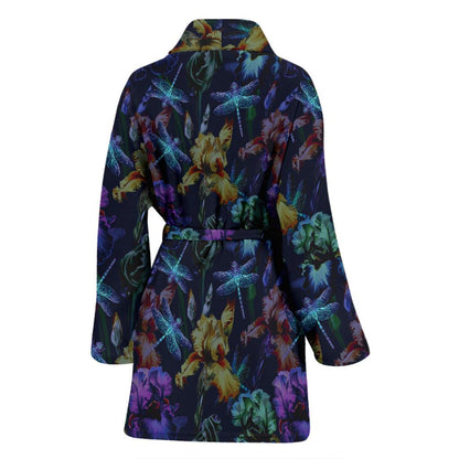 Dragonfly With Floral Print Pattern Women Bath Robe-JTAMIGO.COM