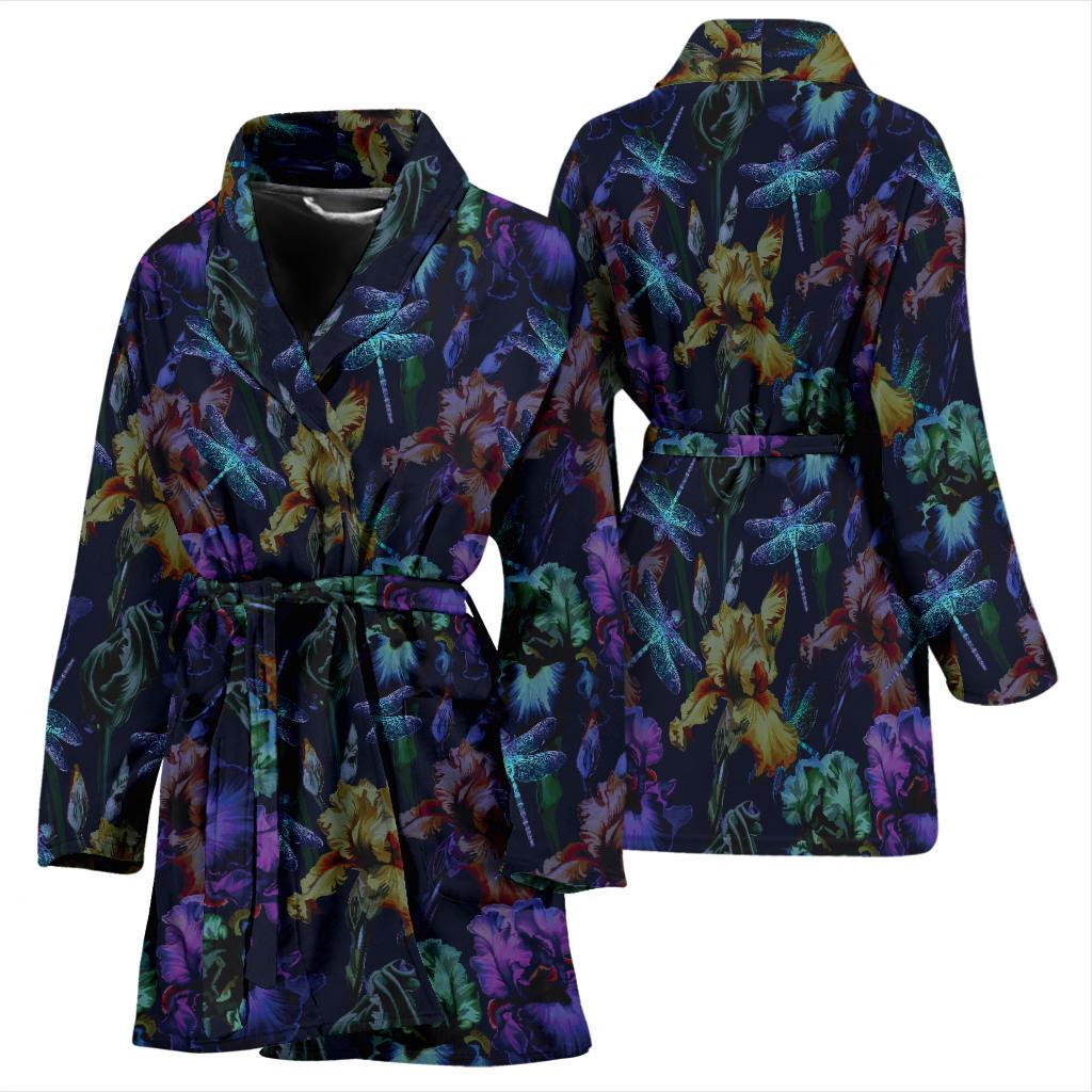 Dragonfly With Floral Print Pattern Women Bath Robe-JTAMIGO.COM