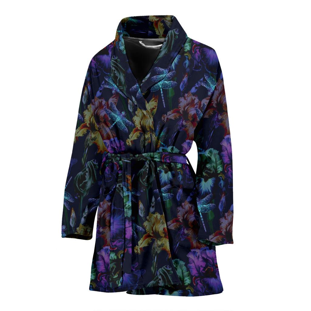 Dragonfly With Floral Print Pattern Women Bath Robe-JTAMIGO.COM