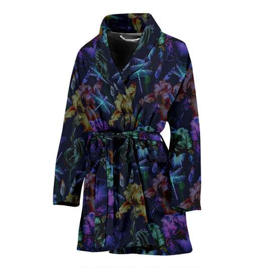 Dragonfly With Floral Print Pattern Women Bath Robe-JTAMIGO.COM