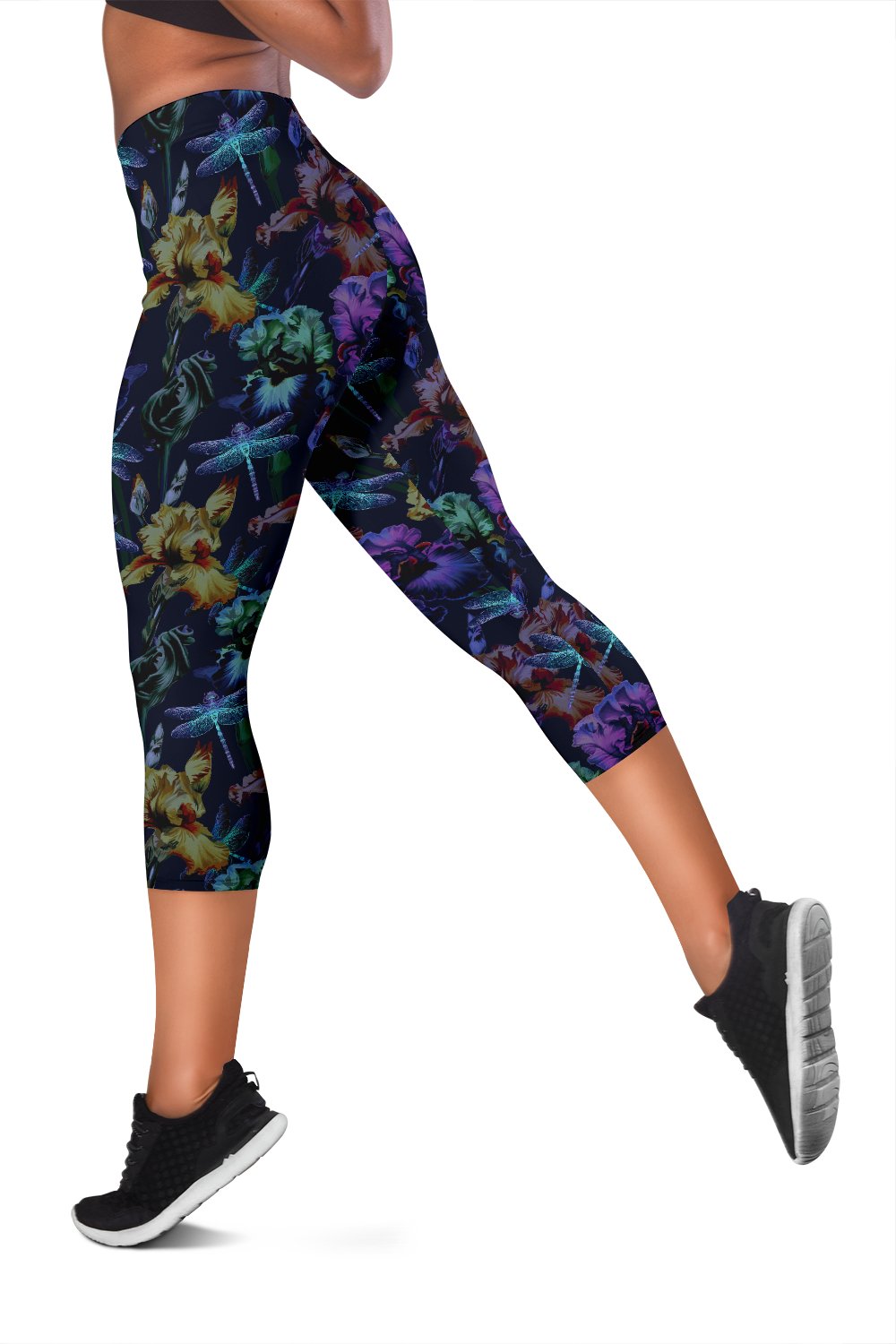 Dragonfly With Floral Print Pattern Women Capris