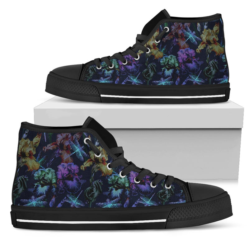 Dragonfly With Floral Print Pattern Women High Top Shoes