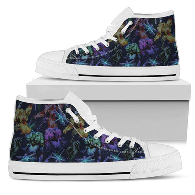 Dragonfly With Floral Print Pattern Women High Top Shoes