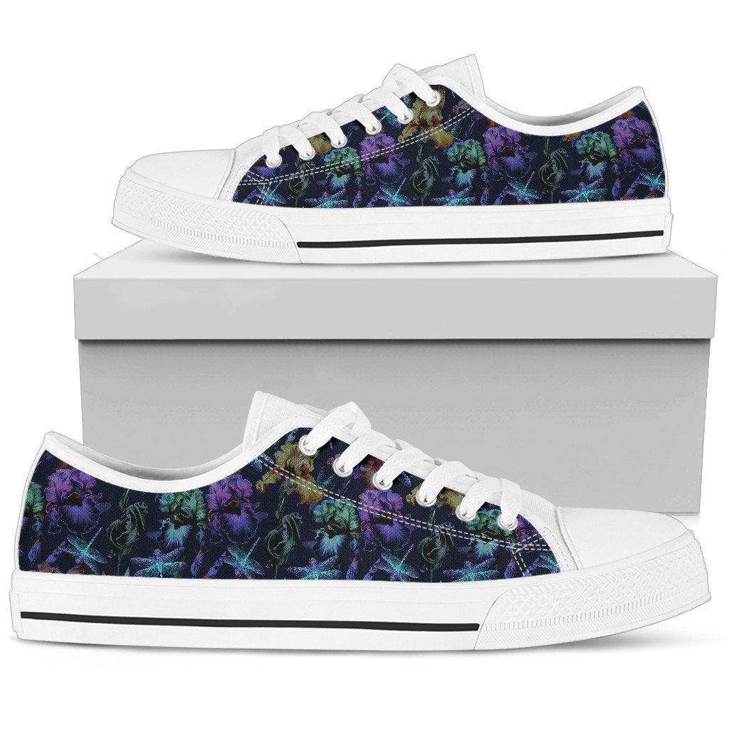 Dragonfly With Floral Print Pattern Women Low Top Shoes
