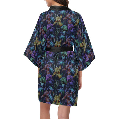 Dragonfly With Floral Print Pattern Women Short Kimono Robe