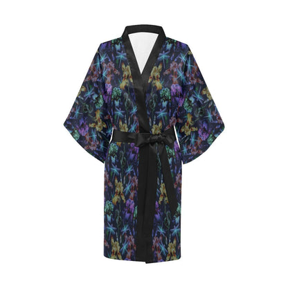 Dragonfly With Floral Print Pattern Women Short Kimono Robe