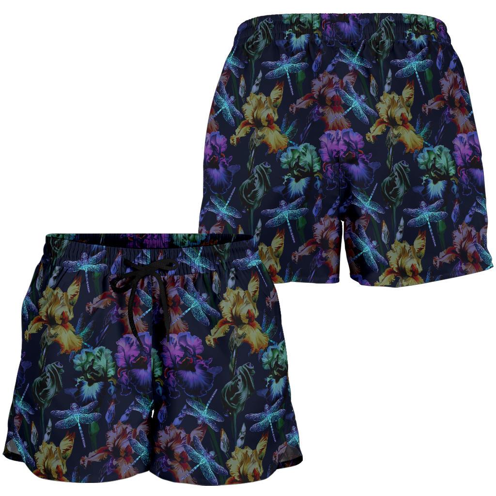 Dragonfly With Floral Print Pattern Women Shorts-JTAMIGO.COM