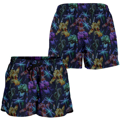 Dragonfly With Floral Print Pattern Women Shorts-JTAMIGO.COM