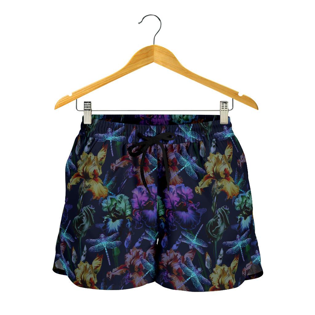 Dragonfly With Floral Print Pattern Women Shorts-JTAMIGO.COM