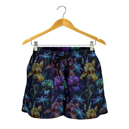 Dragonfly With Floral Print Pattern Women Shorts-JTAMIGO.COM