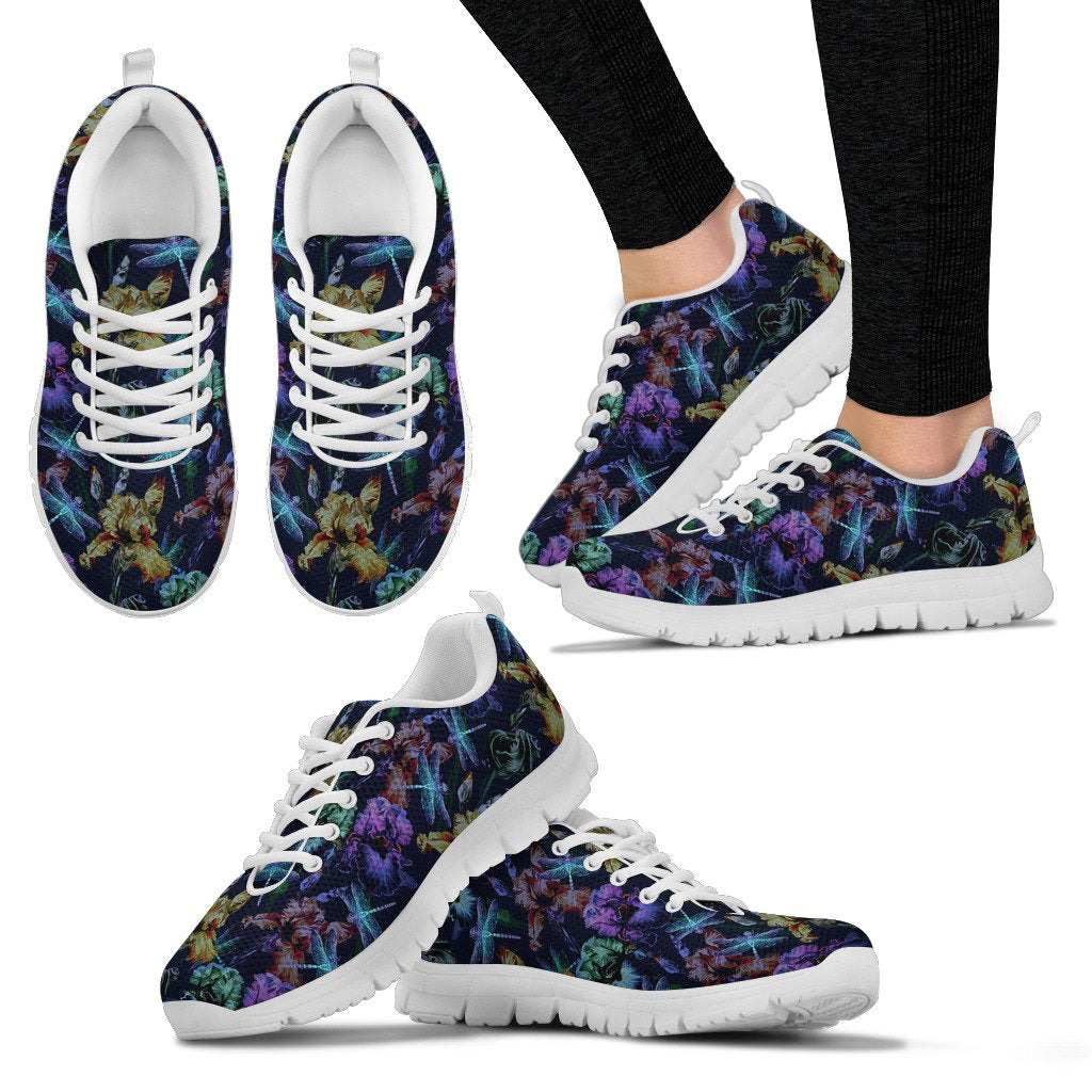 Dragonfly With Floral Print Pattern Women Sneakers Shoes