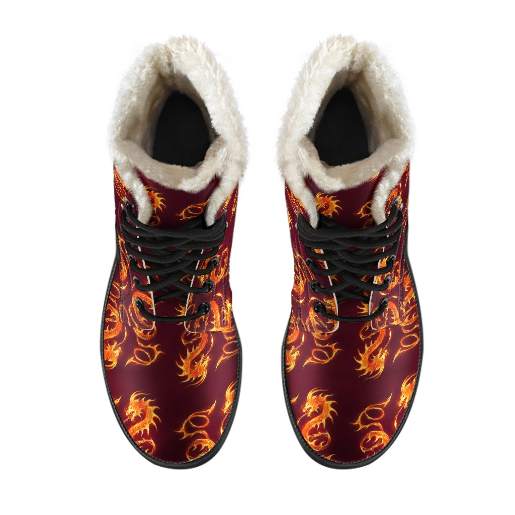 Dragons Fire Design Faux Fur Leather Boots-JTAMIGO.COM