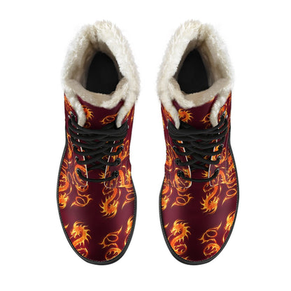 Dragons Fire Design Faux Fur Leather Boots-JTAMIGO.COM
