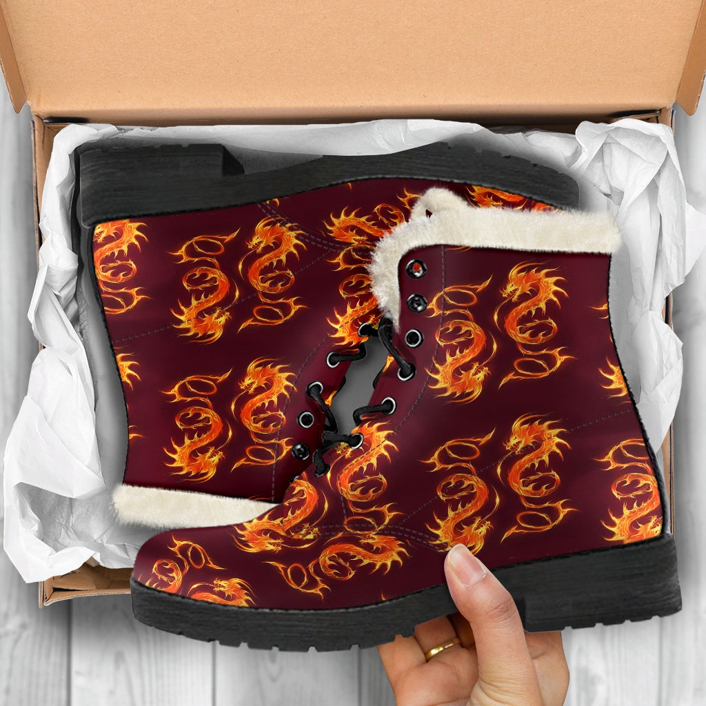 Dragons Fire Design Faux Fur Leather Boots-JTAMIGO.COM