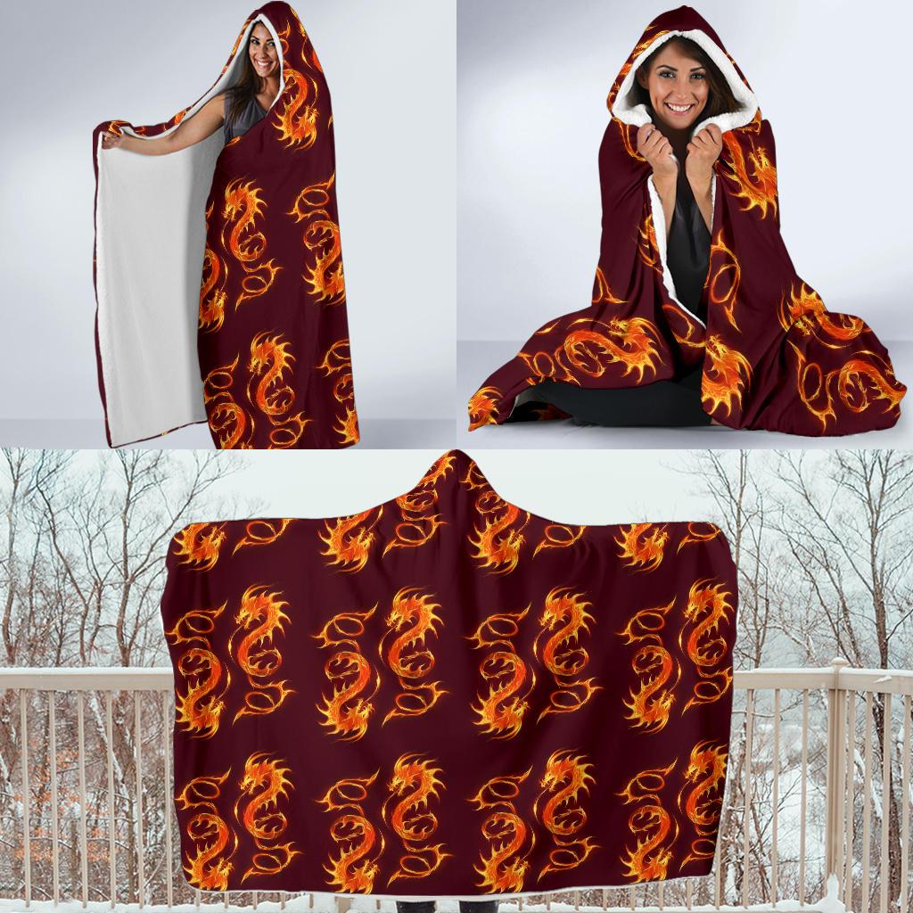 Dragons Fire Design Hooded Blanket-JTAMIGO.COM