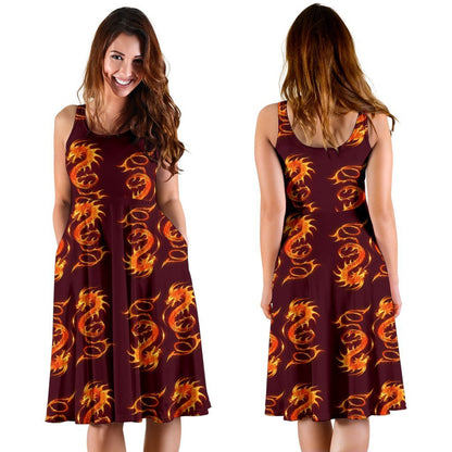 Dragons Fire Design Sleeveless Dress