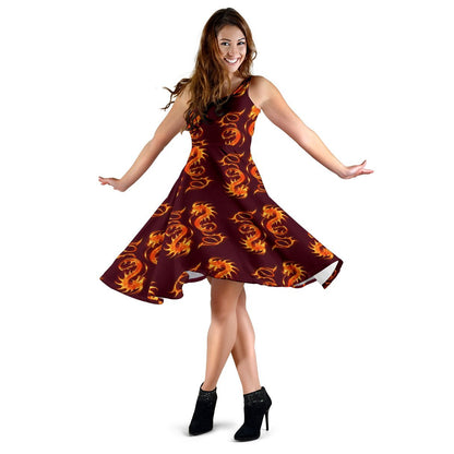 Dragons Fire Design Sleeveless Dress