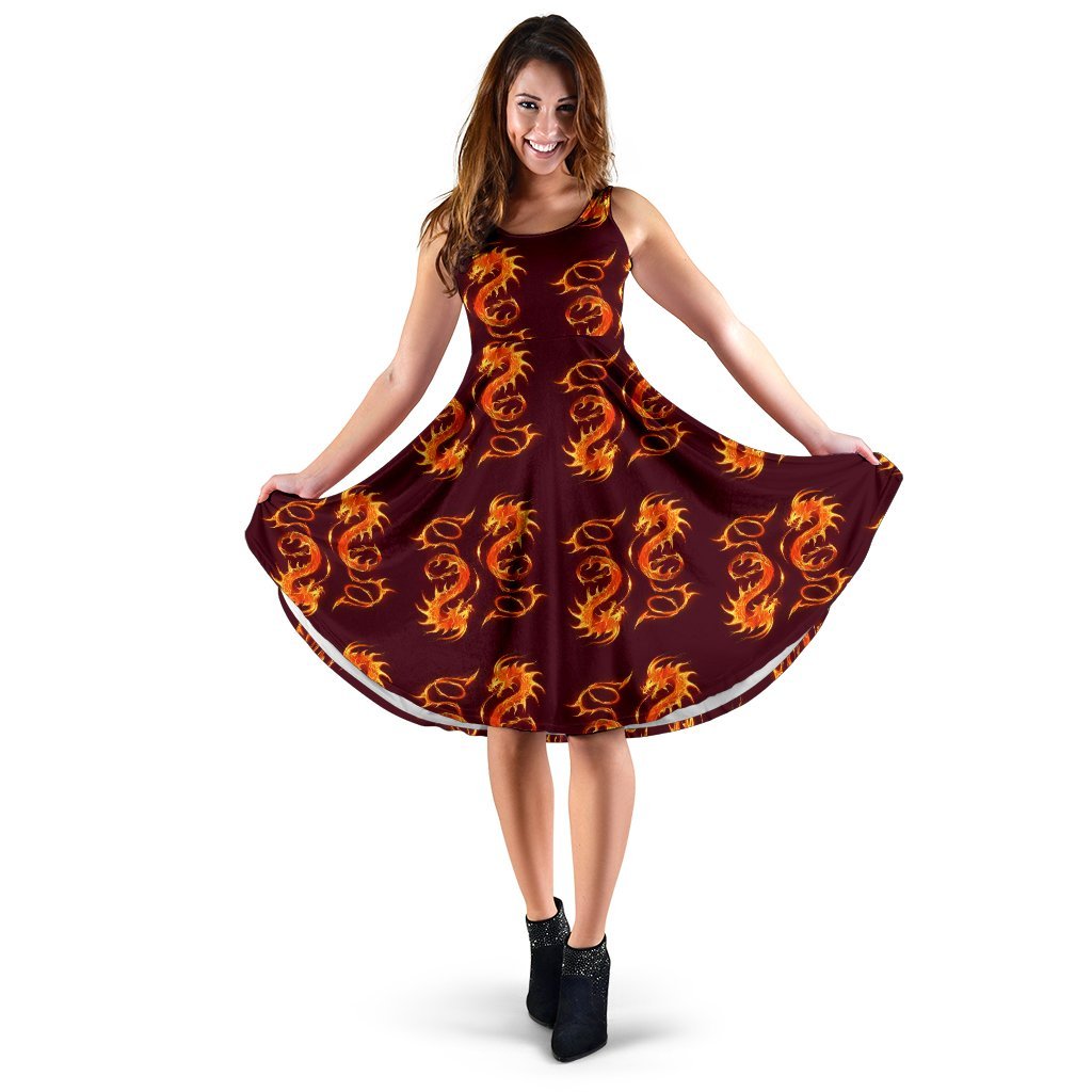 Dragons Fire Design Sleeveless Dress