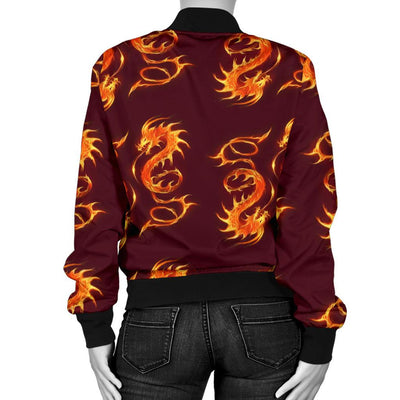 Dragons Fire Design Women Casual Bomber Jacket