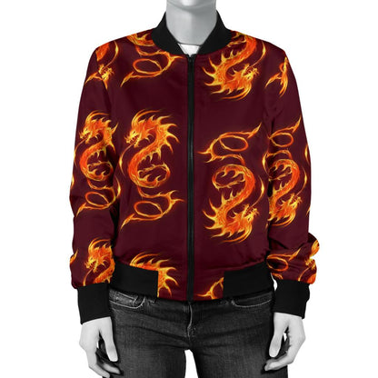 Dragons Fire Design Women Casual Bomber Jacket