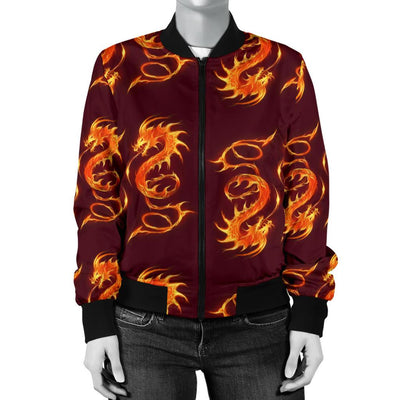 Dragons Fire Design Women Casual Bomber Jacket