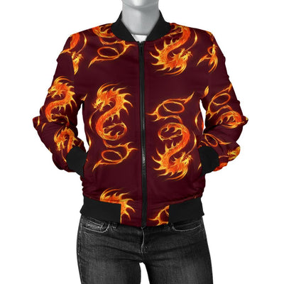 Dragons Fire Design Women Casual Bomber Jacket